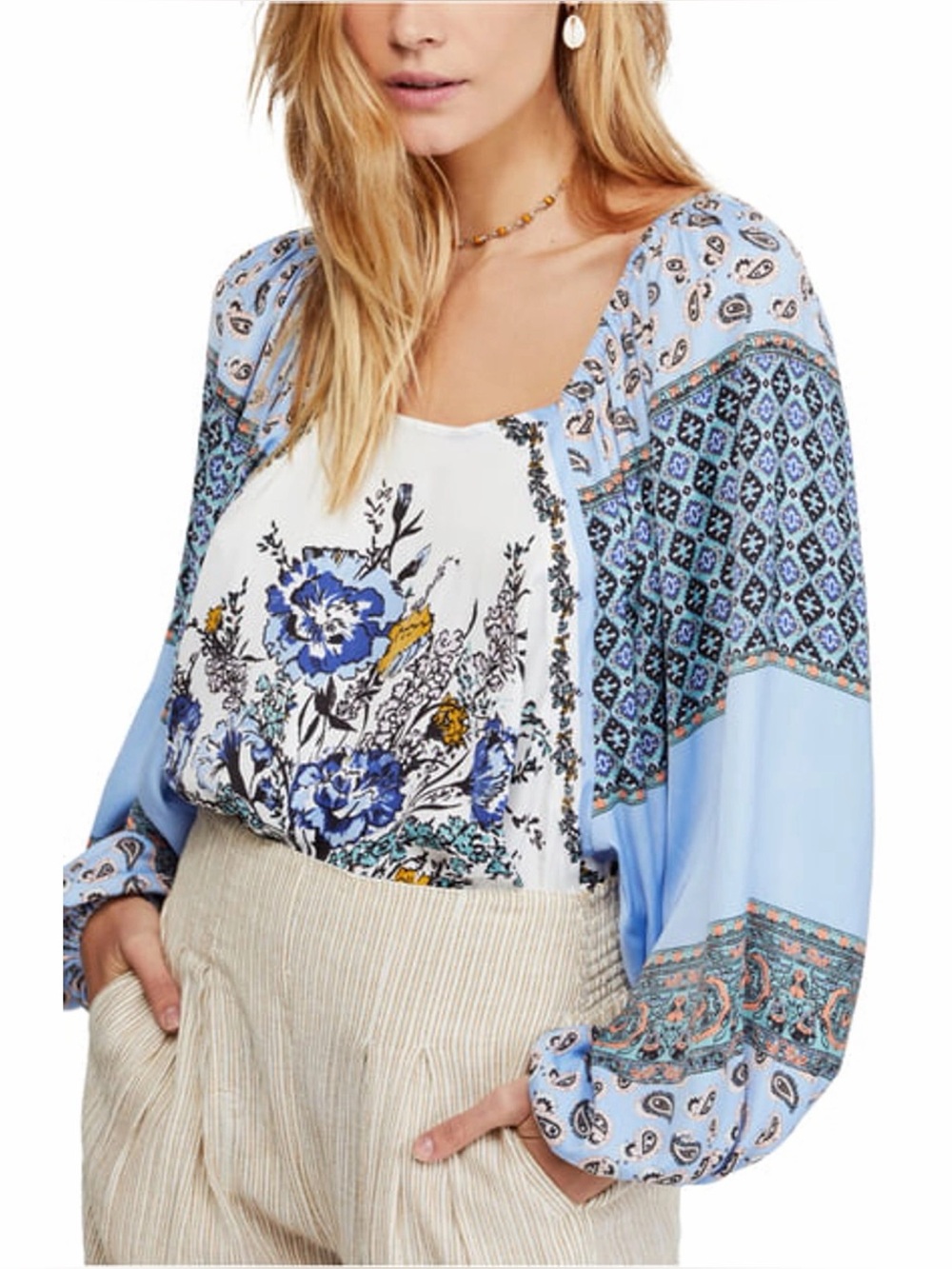 Free People Positano Print Blouse - Ivory